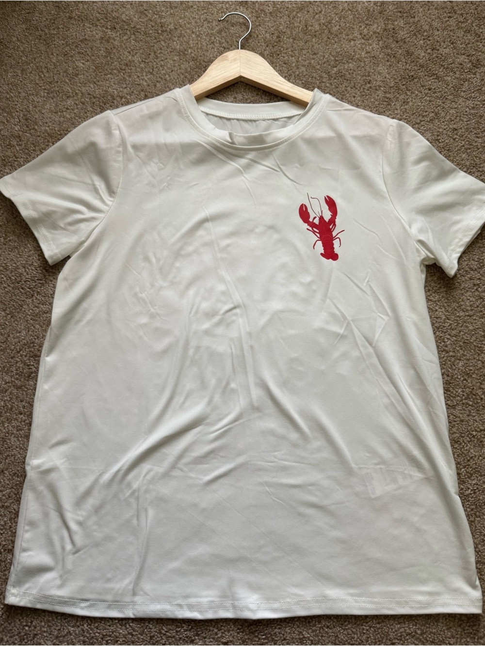 Women's Cream Short-Sleeve Blouse with Red Lobster Motif